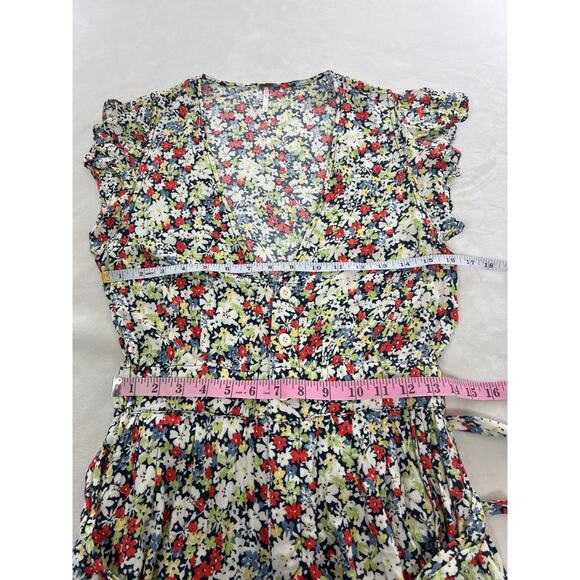 Free People Ruffle Your Feathers Print Jumpsuit Deep V Neck Pockets XS Boho - Picture 11 of 13